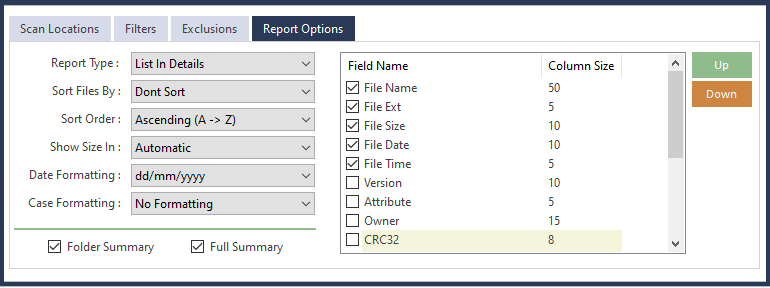 Report Options